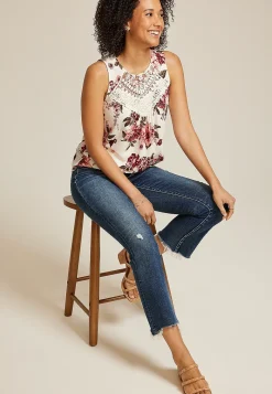 Maurices Tanks & Camis-Floral Crochet Yoke Tank Top