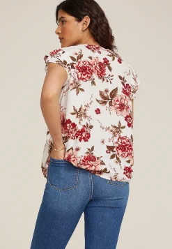 Maurices Shirts & Blouses-Floral Double Flutter Short Sleeve Blouse