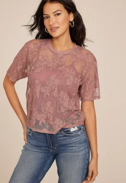 Maurices Shirts & Blouses-Floral Embroidered Mesh Blouse