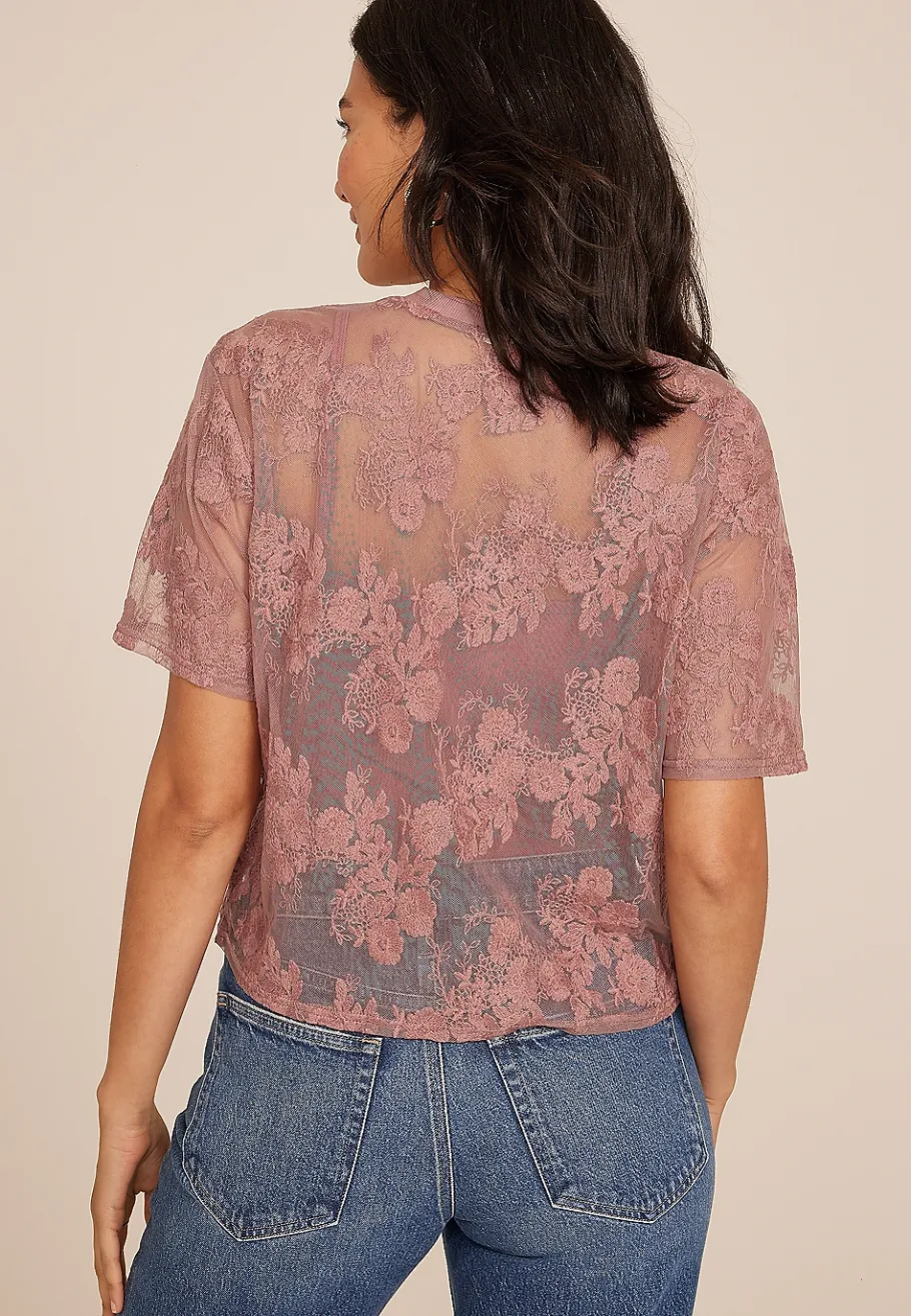 Maurices Shirts & Blouses-Floral Embroidered Mesh Blouse