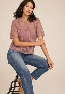 Maurices Shirts & Blouses-Floral Embroidered Mesh Blouse