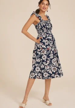 Maurices Wedding Guest & Cocktail Dresses-Floral Flutter Poplin Midi Dress