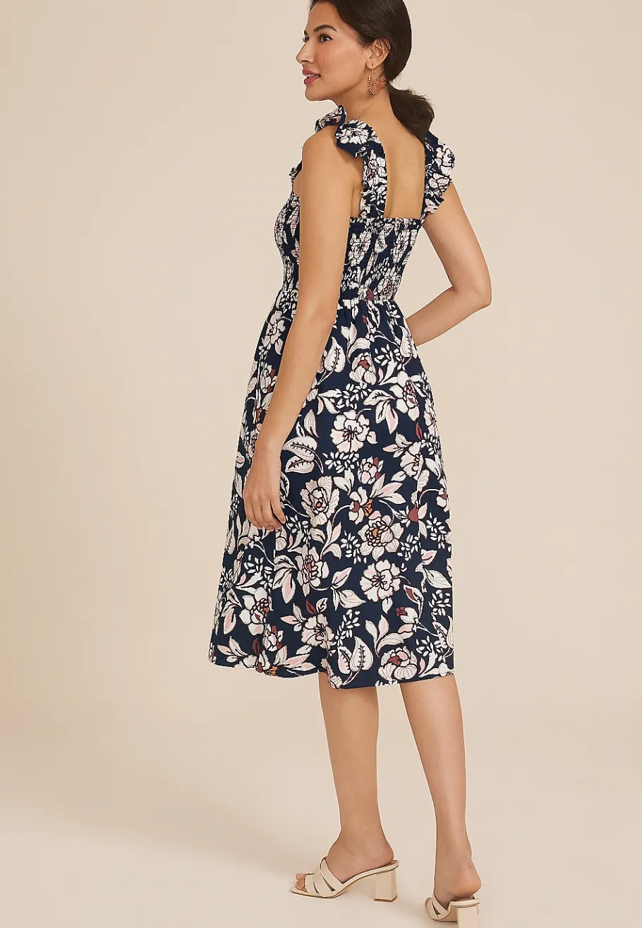 Maurices Wedding Guest & Cocktail Dresses-Floral Flutter Poplin Midi Dress