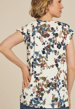 Maurices Tees-Floral Flutter Sleeve V Neck Tee