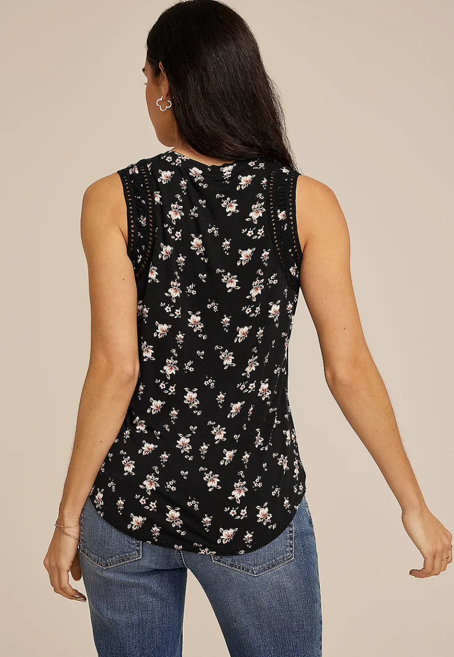 Maurices Tanks & Camis-Floral Lattice Trim Tank Top
