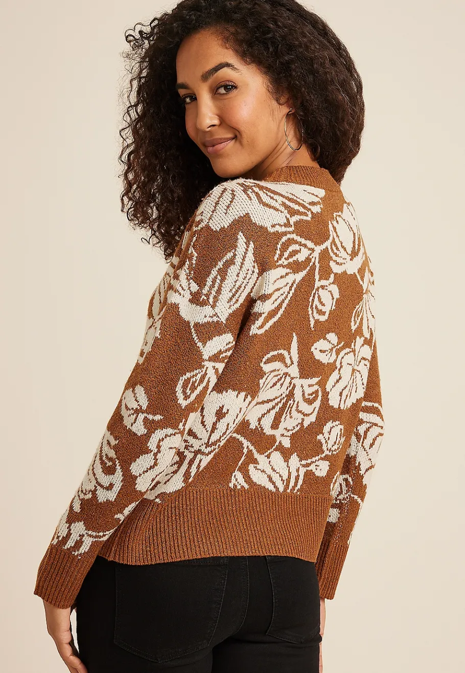 Maurices Sweaters Cardigans & Kimonos-Floral Long Sleeve Sweater