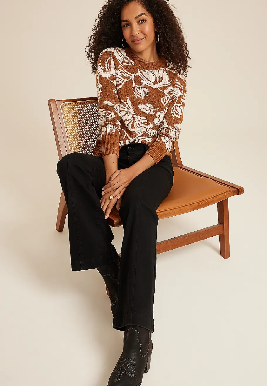 Maurices Sweaters Cardigans & Kimonos-Floral Long Sleeve Sweater