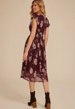 Maurices Wedding Guest & Cocktail Dresses-Floral Mesh Flutter Sleeve Midi Dress