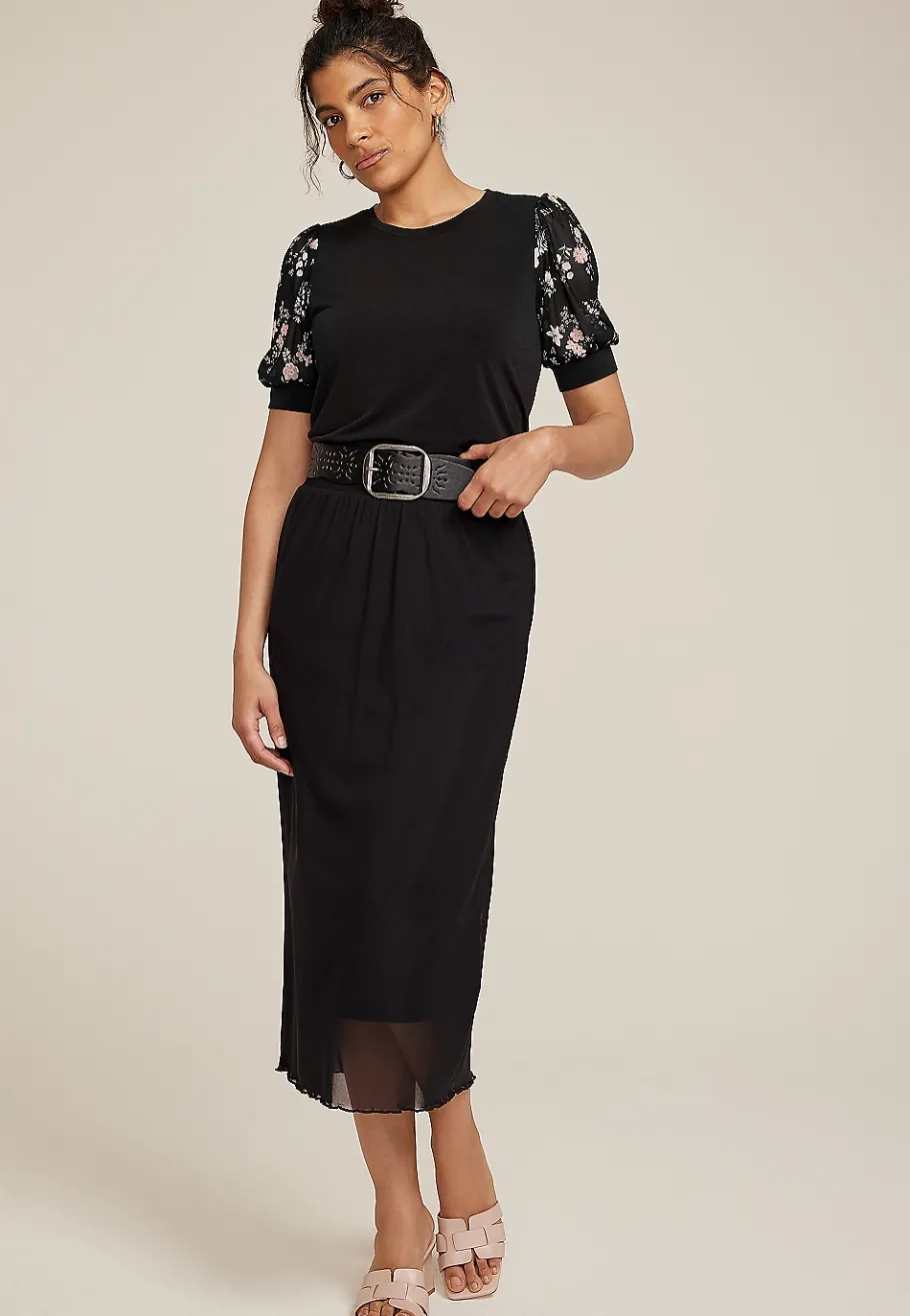 Maurices Tees|Shirts & Blouses-Floral Mesh Puff Sleeve Top
