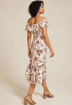 Maurices Wedding Guest & Cocktail Dresses|Work Dresses-Floral Off The Shoulder Smocked Midi Dress