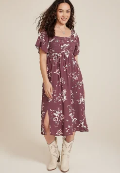 Maurices Wedding Guest & Cocktail Dresses-Floral Pleated Bodice Midi Dress