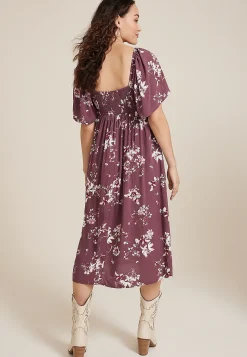 Maurices Wedding Guest & Cocktail Dresses-Floral Pleated Bodice Midi Dress