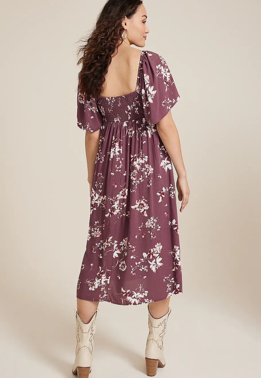 Maurices Wedding Guest & Cocktail Dresses-Floral Pleated Bodice Midi Dress