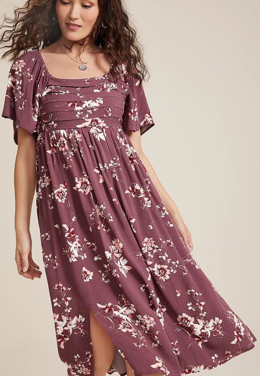 Maurices Wedding Guest & Cocktail Dresses-Floral Pleated Bodice Midi Dress