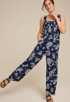 Maurices Wedding Guest & Cocktail Dresses-Floral Smocked Jumpsuit