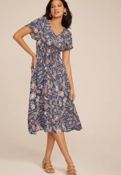 Maurices Wedding Guest & Cocktail Dresses-Floral V Neck Hanky Hem Midi Dress