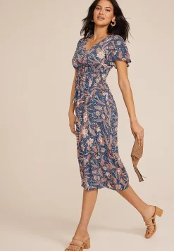 Maurices Wedding Guest & Cocktail Dresses-Floral V Neck Hanky Hem Midi Dress