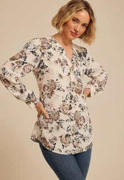 Maurices Shirts & Blouses-Floral V Neck Long Sleeve Blouse