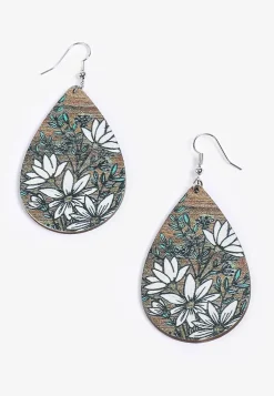 Maurices Earrings-Floral Watercolor Wooden Teardrop Earrings
