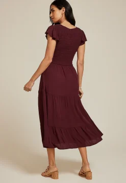 Maurices Wedding Guest & Cocktail Dresses|Work Dresses-Flutter Sleeve Smocked Midi Dress