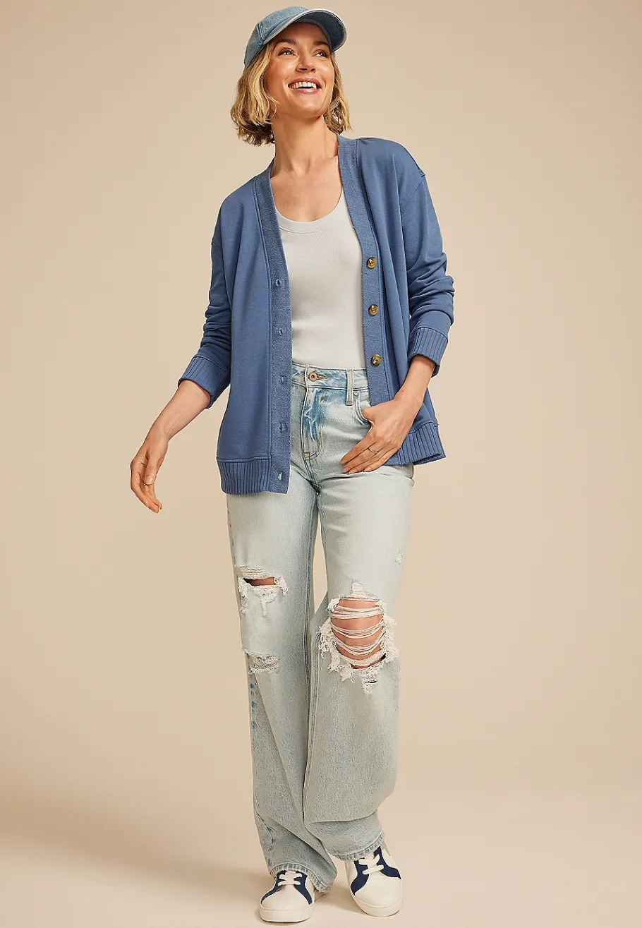 Maurices Sweaters Cardigans & Kimonos-French Terry Button Front Cardigan