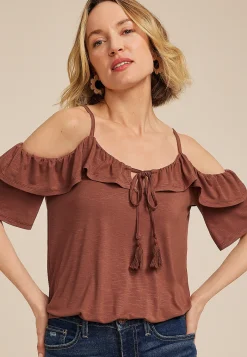 Maurices Shirts & Blouses-Front Tie Cold Shoulder Top