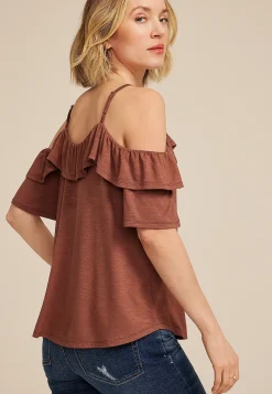 Maurices Shirts & Blouses-Front Tie Cold Shoulder Top