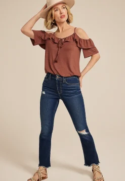 Maurices Shirts & Blouses-Front Tie Cold Shoulder Top