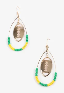 Maurices Earrings-Game Day Green And Yellow Beaded Teardrop Earrings