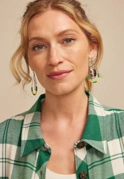 Maurices Earrings-Game Day Green And Yellow Beaded Teardrop Earrings