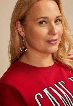 Maurices Earrings-Game Day Maroon And White Beaded Teardrop Earrings