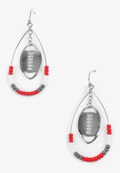 Maurices Earrings-Game Day Red And White Beaded Teardrop Earrings