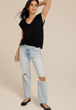 Maurices Tees-Grommet Shoulder Scoop Neck Tee