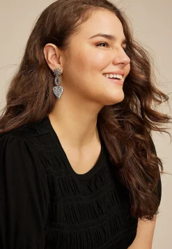 Maurices Earrings|Matching Sets-Hammered Heart Sun Earrings