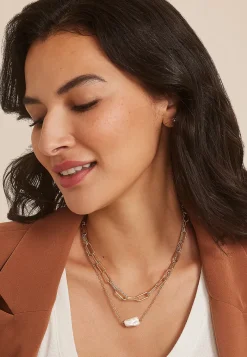 Maurices Necklaces-Hammered Pearl Double Layered Necklace