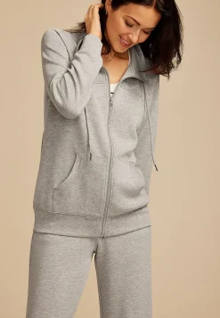 Maurices Sweatshirts-Heathered Gray Cloud Scuba Knit Full Zip Sweatshirt