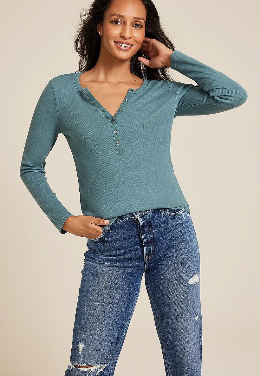 Maurices Tees-Henley Long Sleeve Tee