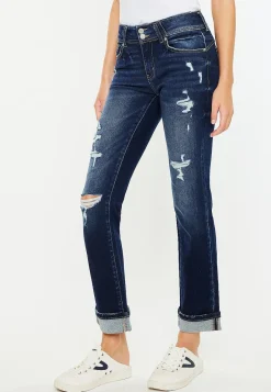 Maurices Straight Jeans|Straight Jeans-KanCan™ Mid Rise Open Ripped Cuff Hem Straight Ankle Jean