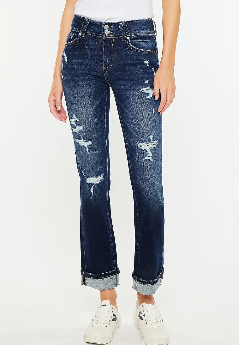 Maurices Straight Jeans|Straight Jeans-KanCan™ Mid Rise Open Ripped Cuff Hem Straight Ankle Jean