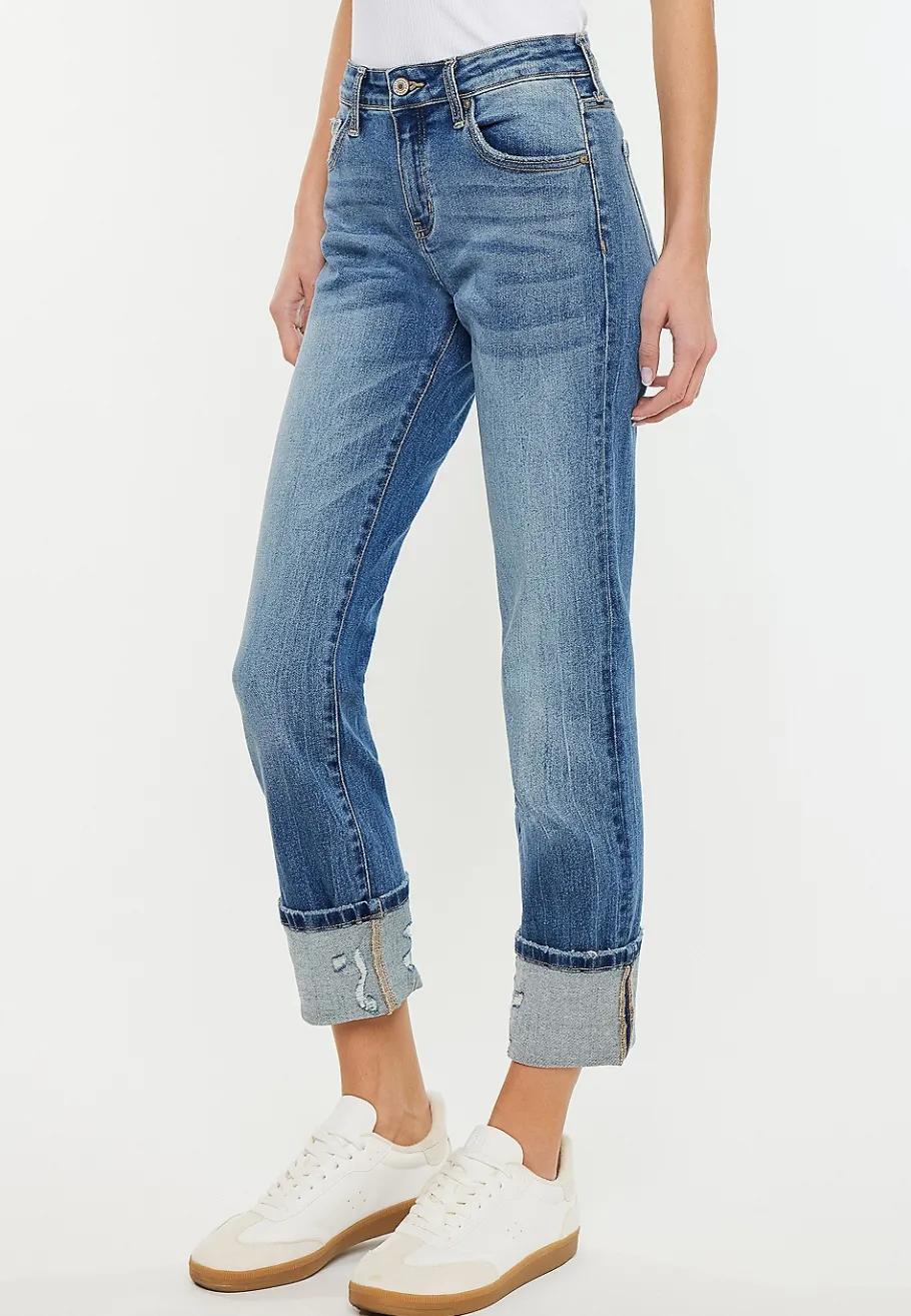 Maurices Straight Jeans|Ankle Jeans-KanCan™ Mid Rise Ripped Cuff Hem Slim Straight Ankle Jean