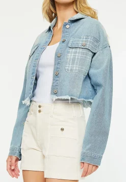 Maurices Jackets-KanCan™ Rigid Plaid Drop Shoulder Crop Jacket