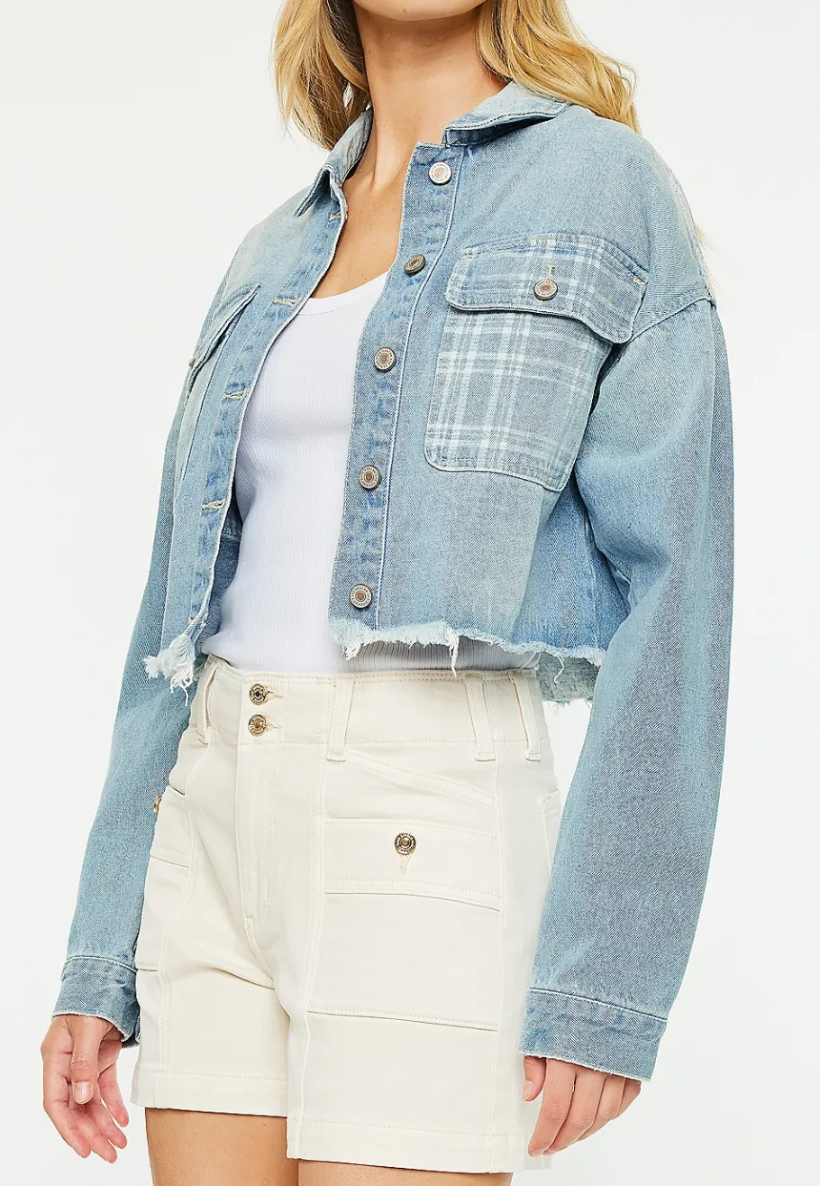 Maurices Jackets-KanCan™ Rigid Plaid Drop Shoulder Crop Jacket