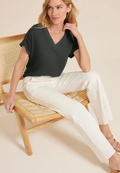 Maurices Shirts & Blouses-Lace Trim V Neck Dolman Tee