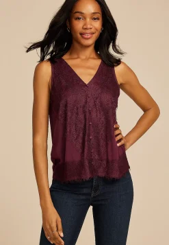 Maurices Tanks & Camis-Lace Trim V Neck Tank Top