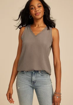 Maurices Tanks & Camis-Lace Trim V Neck Tank Top