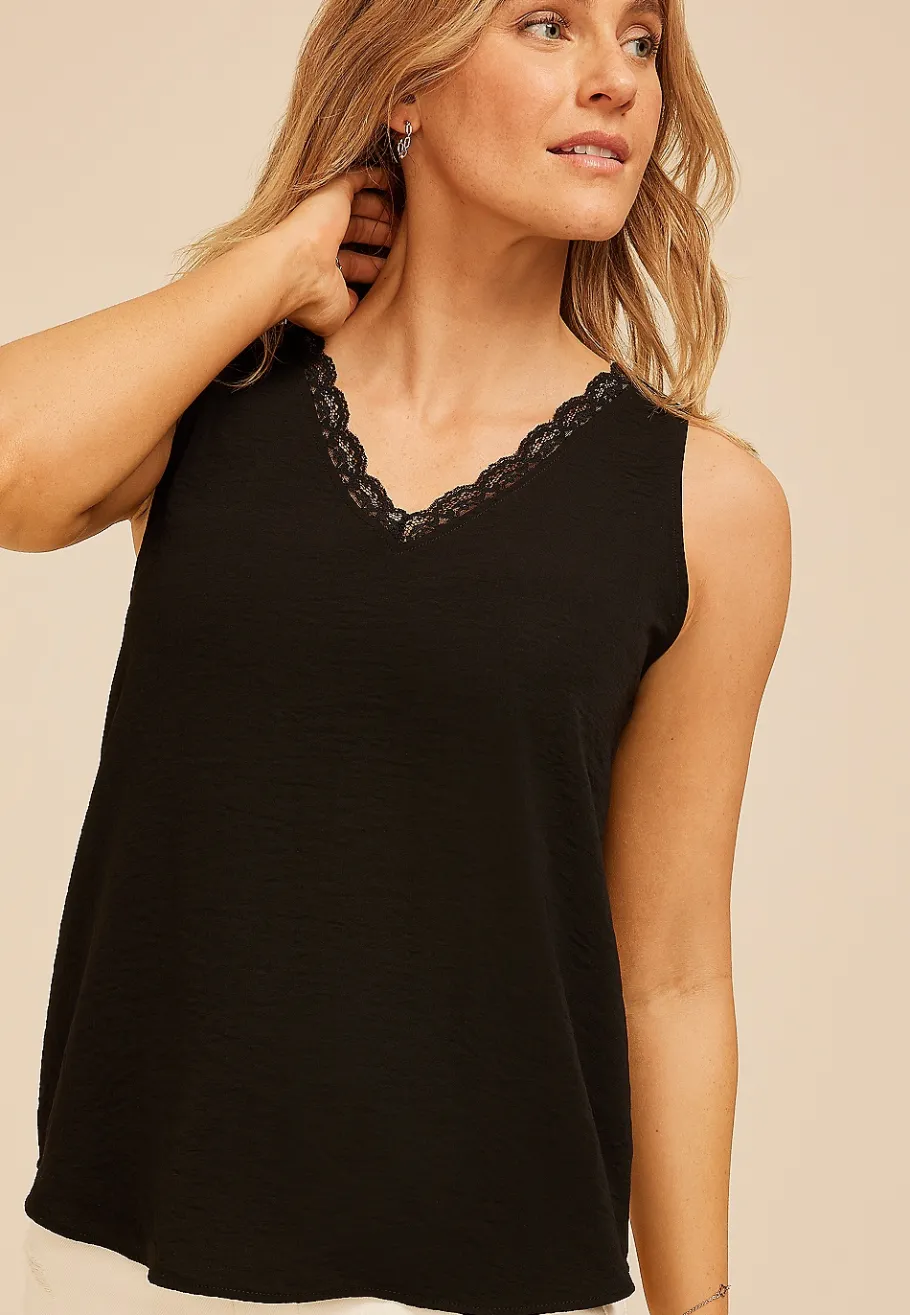 Maurices Tanks & Camis-Lace Trim V Neck Tank Top