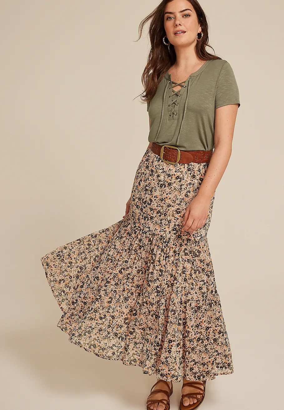 Maurices Tees-Lattice Front Short Sleeve Tee