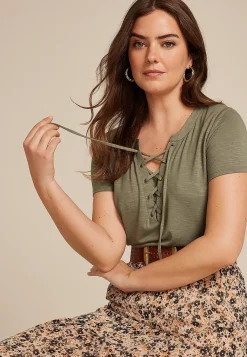 Maurices Tees-Lattice Front Short Sleeve Tee