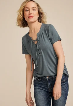Maurices Tees-Lattice Front Short Sleeve Tee