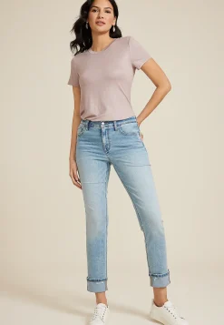 Maurices Straight Jeans|Ankle Jeans-Light High Rise Sparkle Cuff Straight Ankle Jean